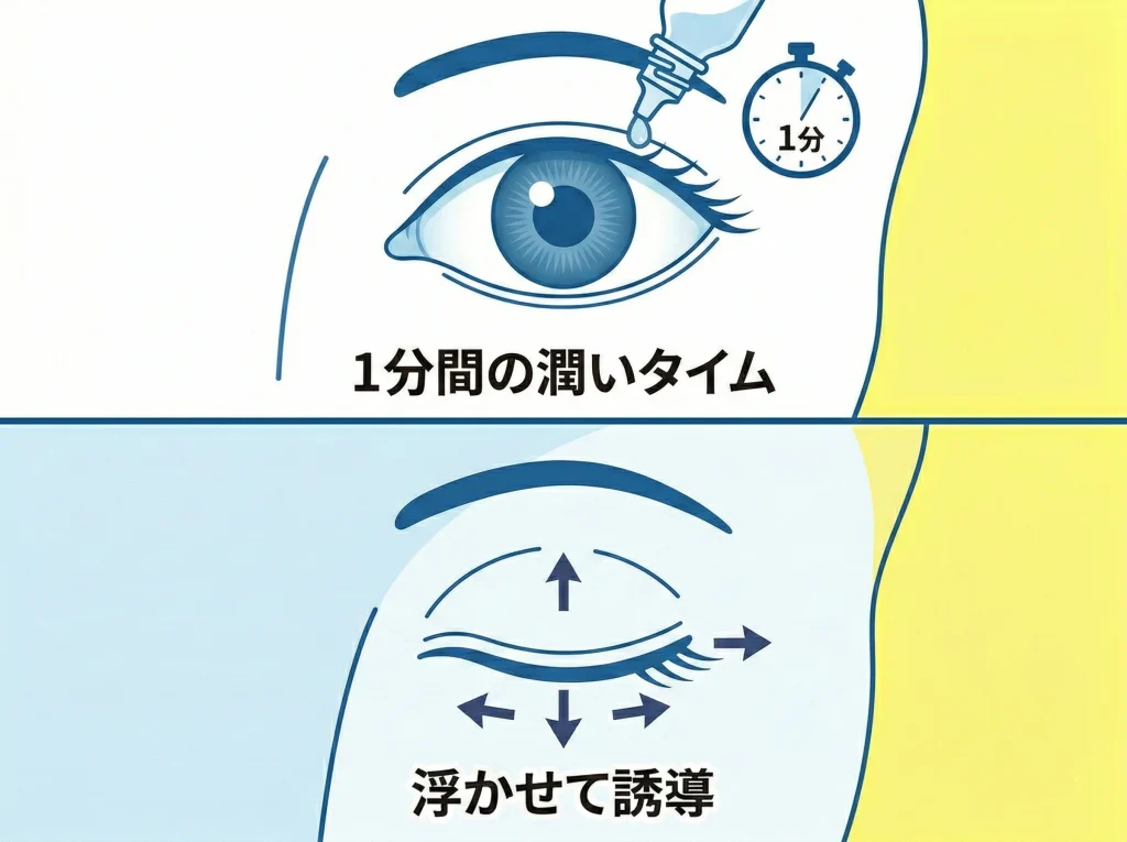 目薬で潤して動かす